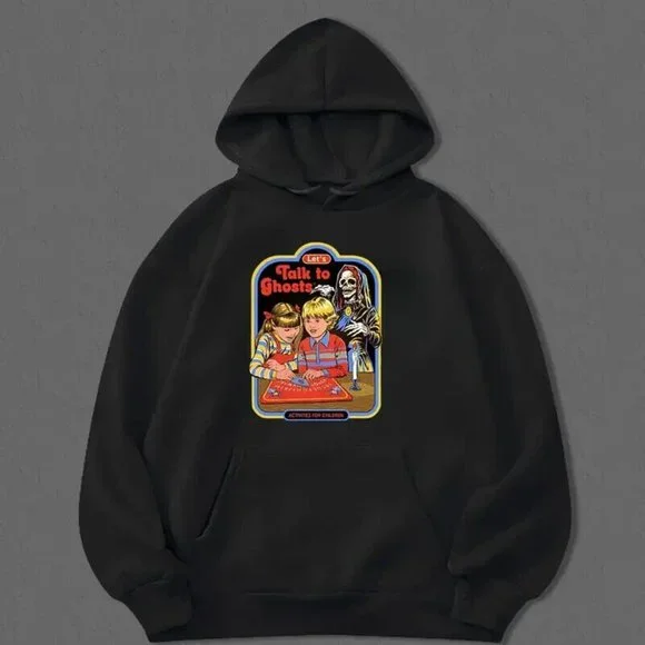 New Retro Style Let's Talk To Ghosts Print, Hoodie Unisex,Graphic Hoodie-M-Black - Picture 6 of 6